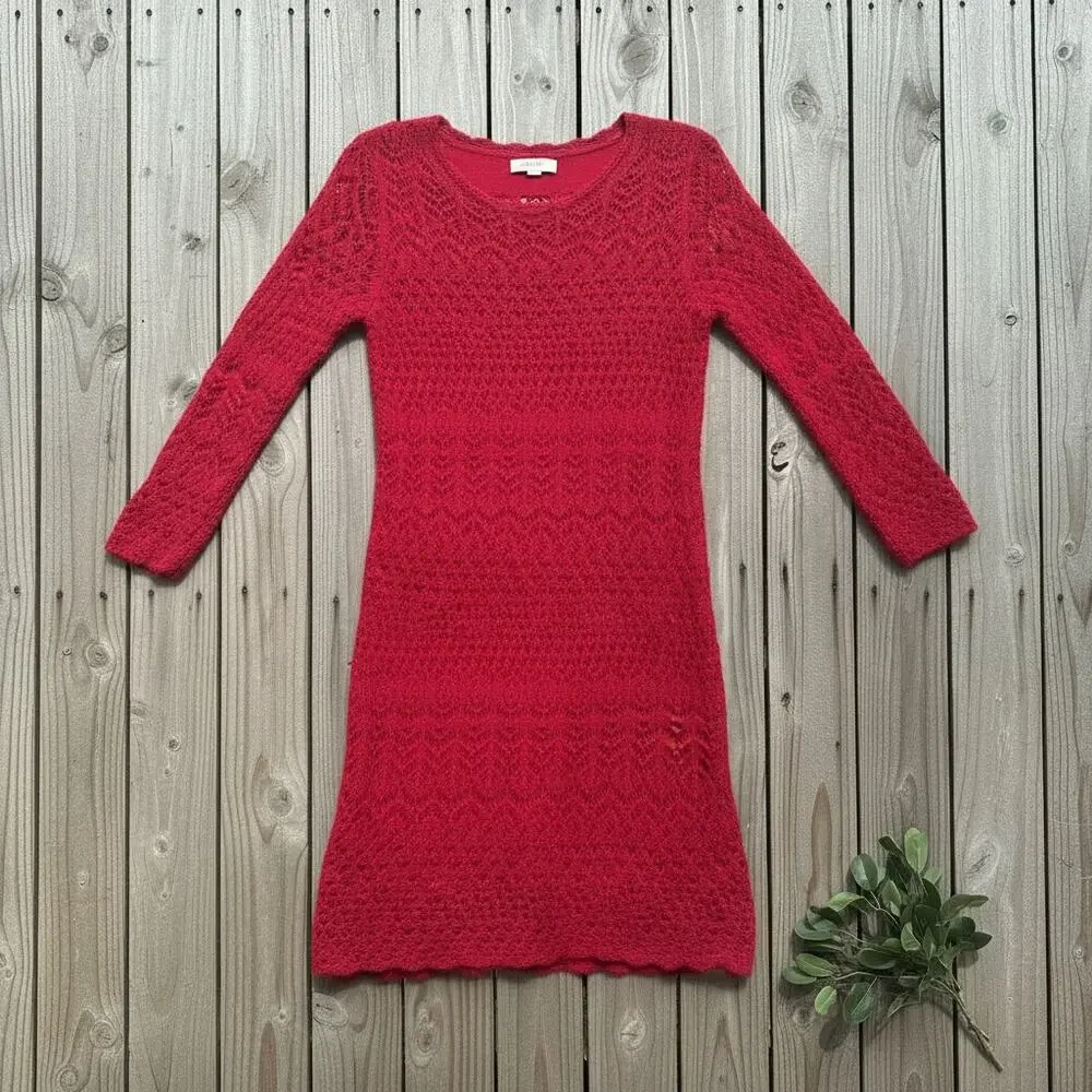 Cherokee Girls XL 14-16 Red Open Knit‎ Sweater Dress Tunic Long Sleeve